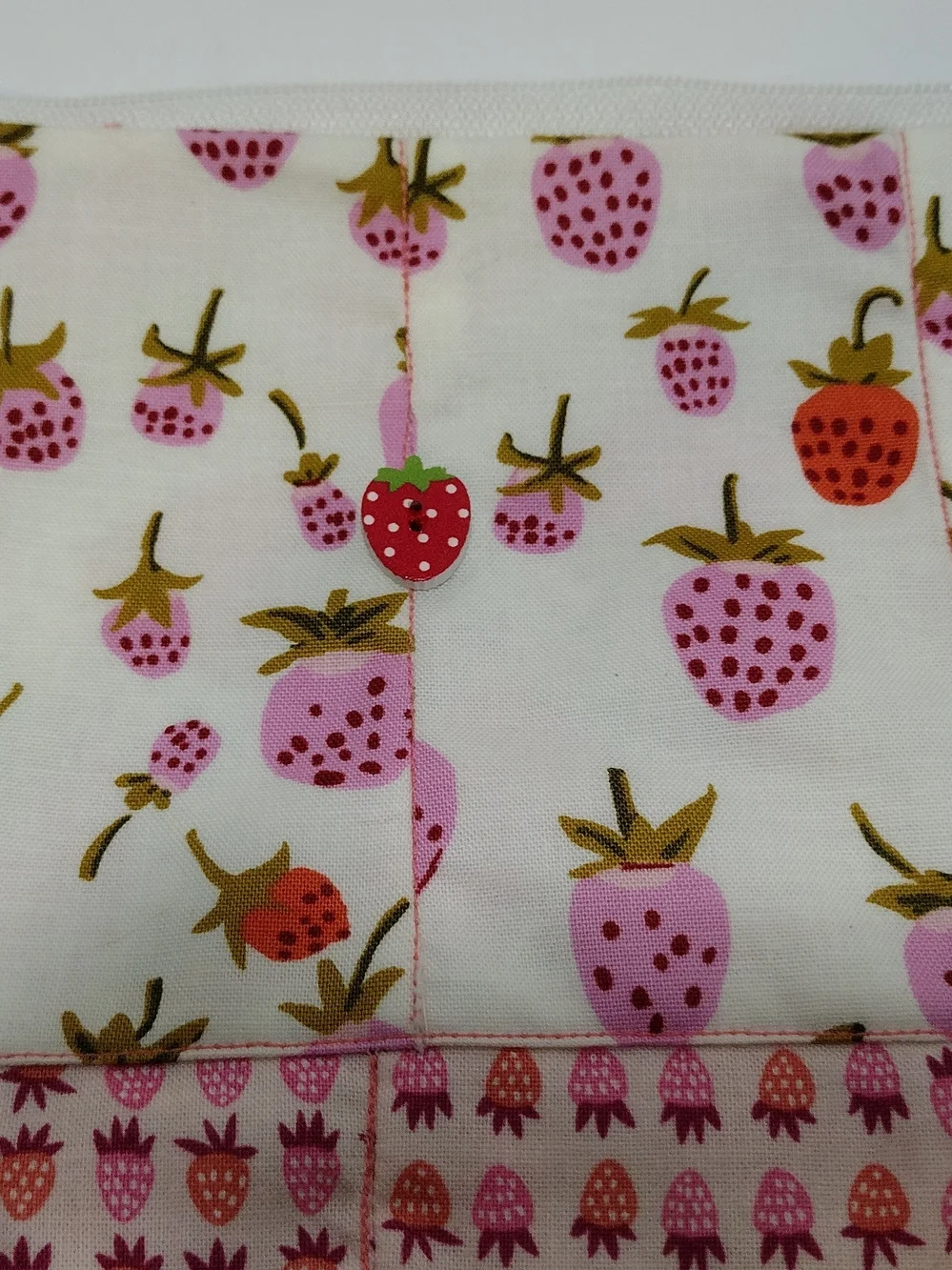 Handmade Strawberry Print Zippered Fabric Pouch